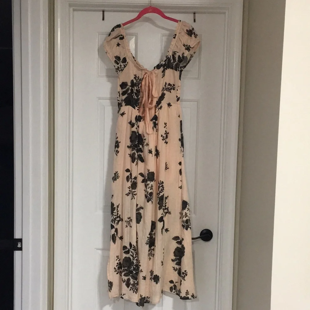 Free People Cotton Lined Gauzy forget me not Open Back Side Slit Midi EUC DRESS - Picture 5 of 8